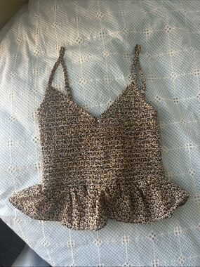 Splendid Yellow Black Floral Smocked Peplum Cami